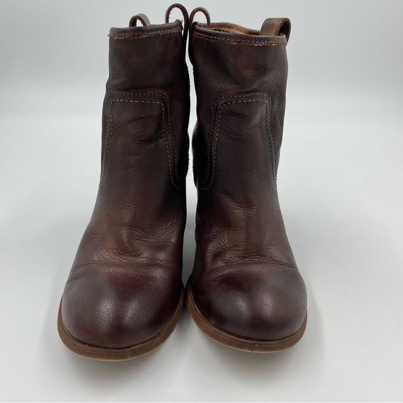 Felmini tobacco Brown Leather Western Stitching Pull Up Tabs Ankle Booties - Picture 3 of 9